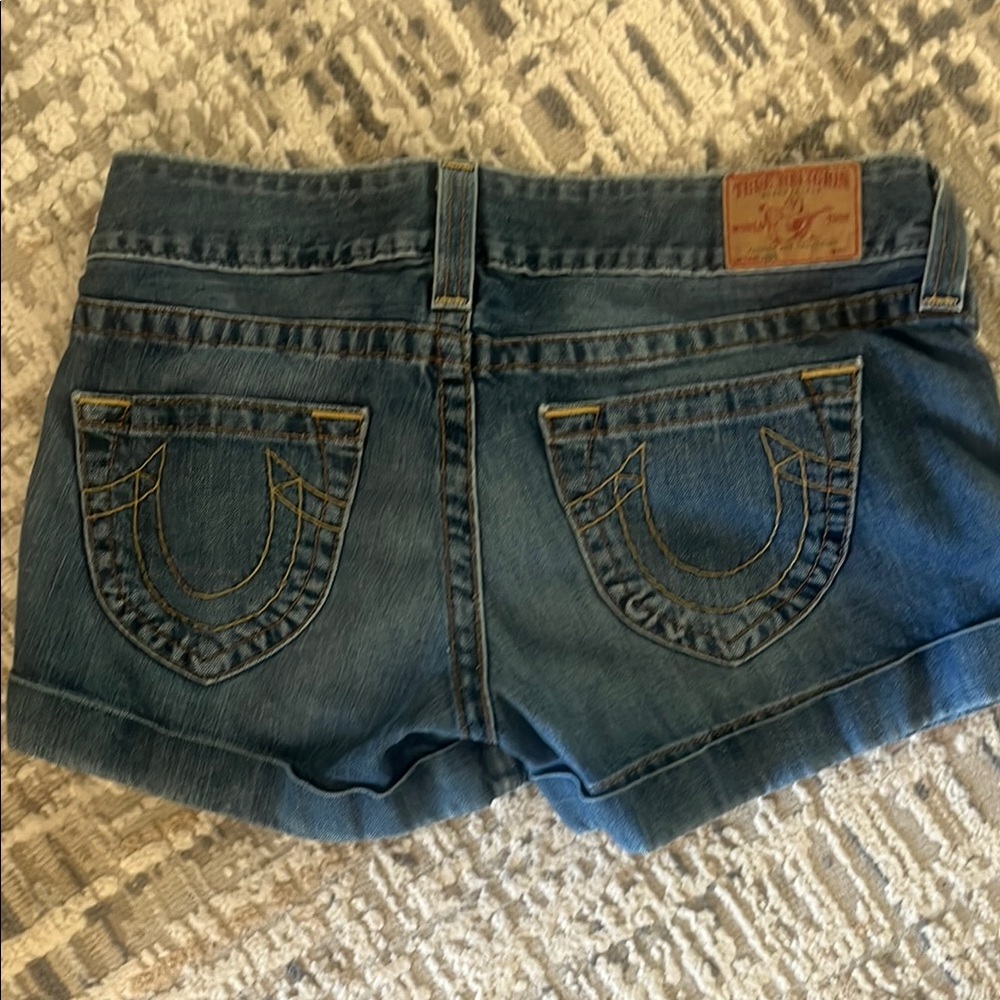 True Religion Blue Jean Shorts Distressed Cut-Off Style